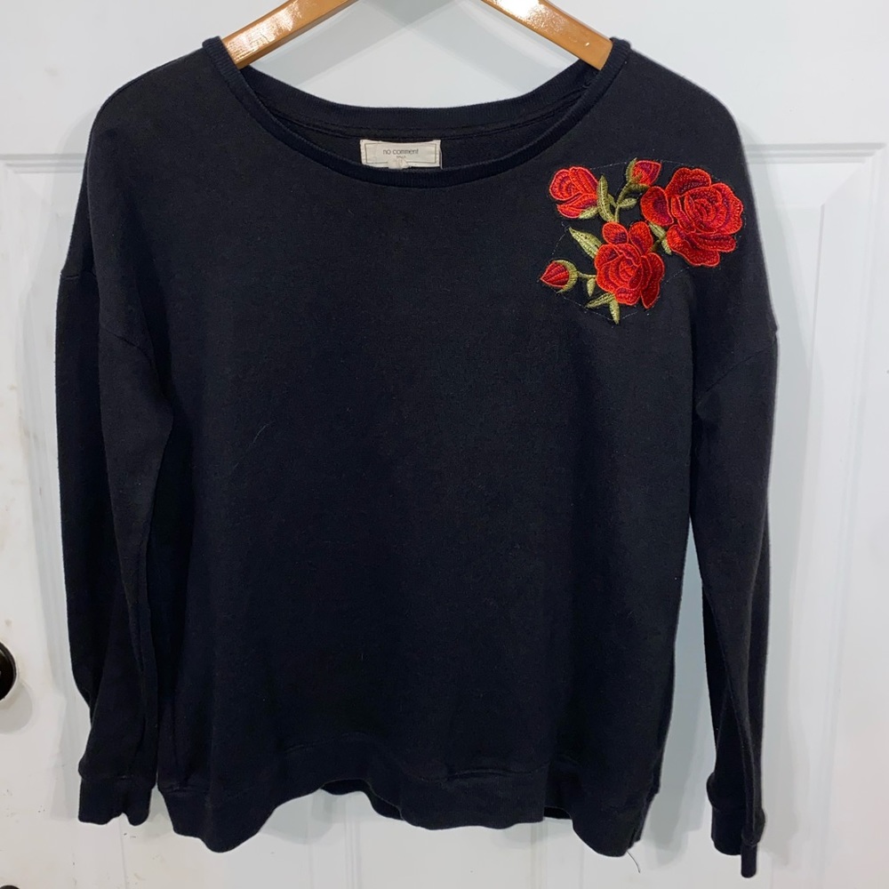 Black Sweater with Rose Design